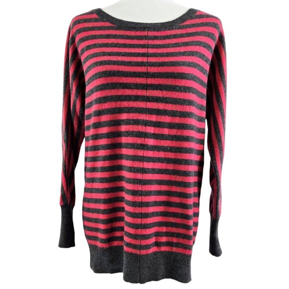 Halogen 100% Cashmere Pink Gray Stripe Dolman Sleeve Sweater Cozy Slouchy - Picture 1 of 8